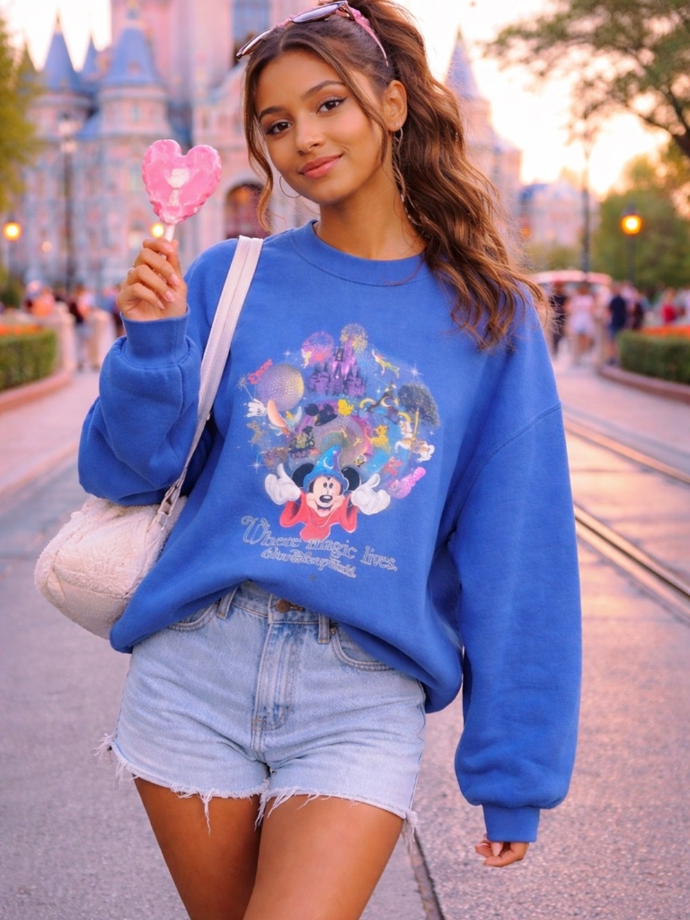 VINTAGE Walt Disney World Graphic Sweatshirt Blue Size Large Mickey‎ Mouse